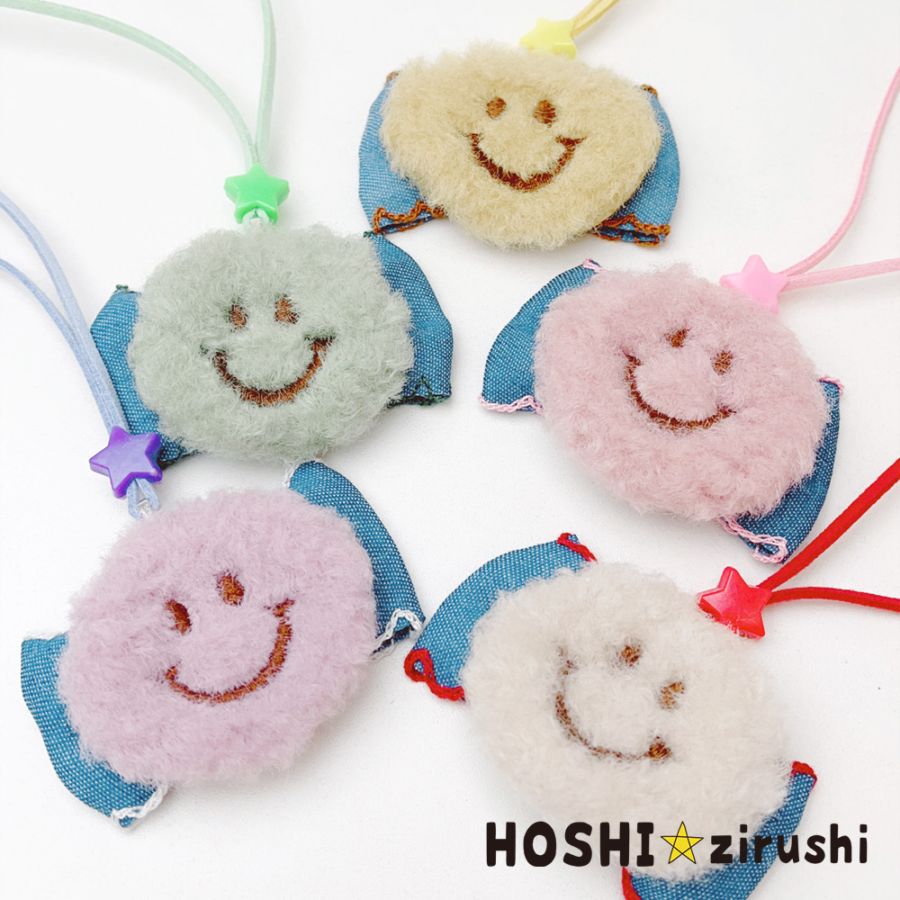 デニムリボンのにこちゃんペンダント【20個入り】 Pet choker Dog collar Pet ribbon Pet accessories pendant