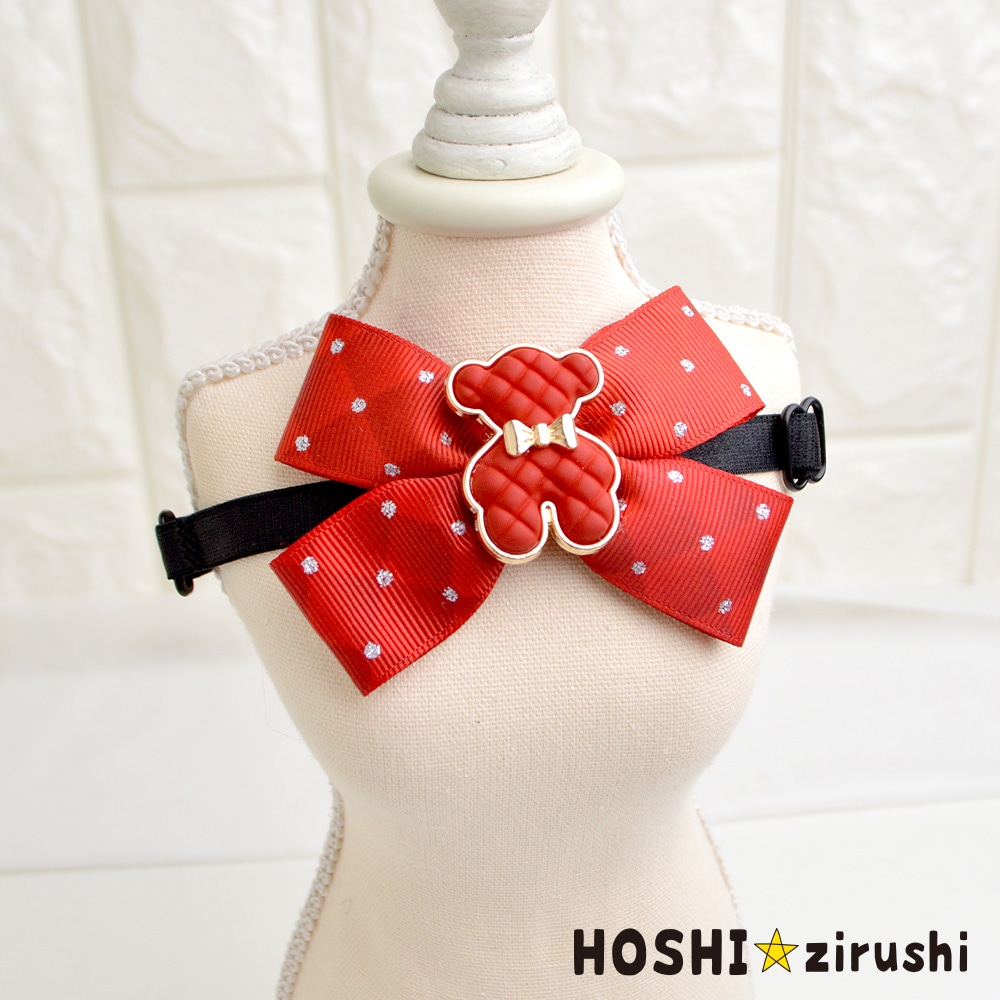 くまちゃん付キルト風リボンチョーカー【20個入り】 Pet choker