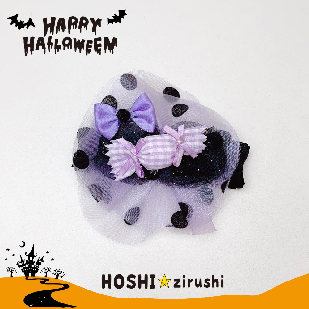 ★ハロウィンバラエティーチョーカー【20個入り】サイズ色違い(キャンディの後ろＳが黒、Мが紫) Pet choker Dog collar Pet ribbon Pet accessories pendant