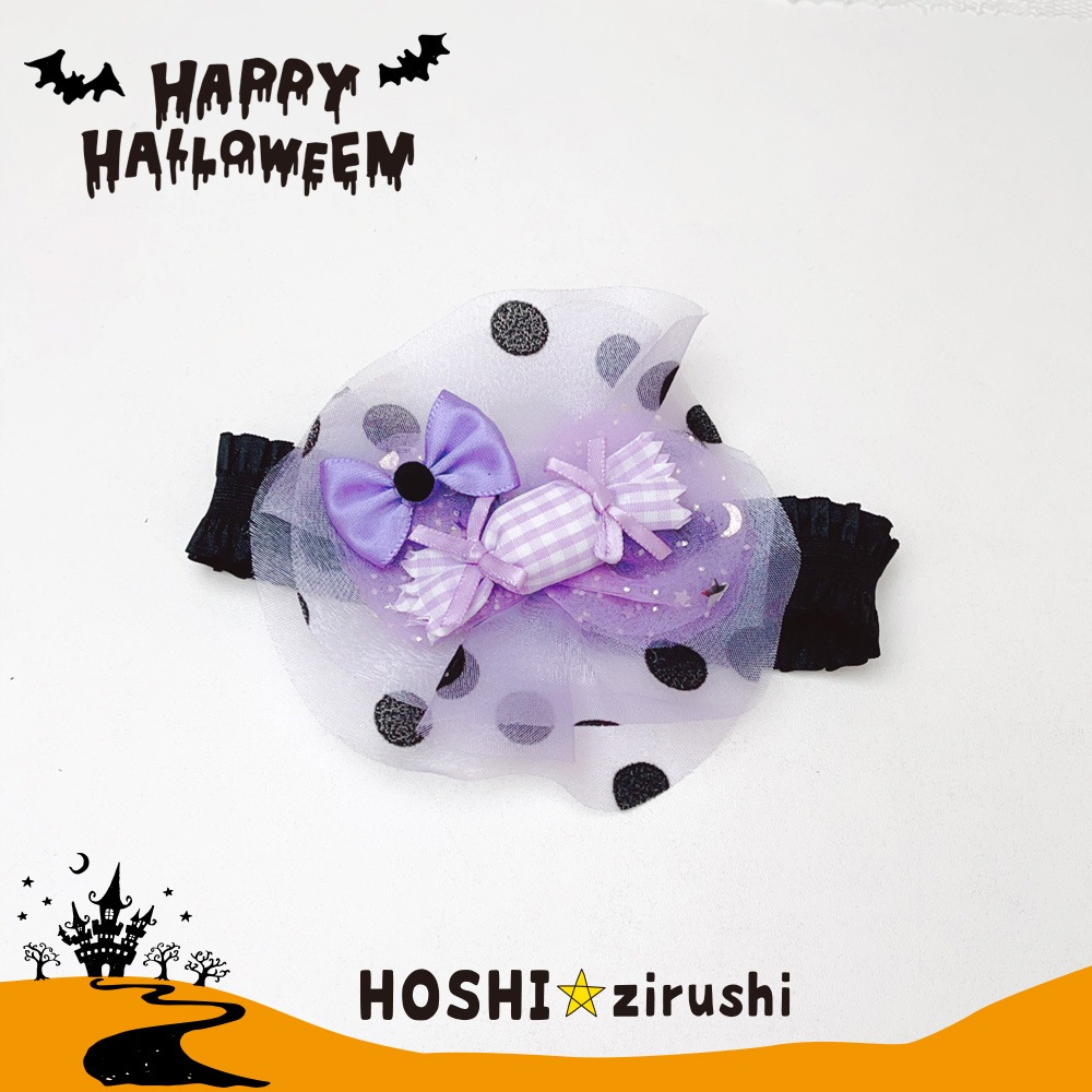 ★ハロウィンバラエティーチョーカー【20個入り】サイズ色違い(キャンディの後ろＳが黒、Мが紫) Pet choker Dog collar Pet ribbon Pet accessories pendant