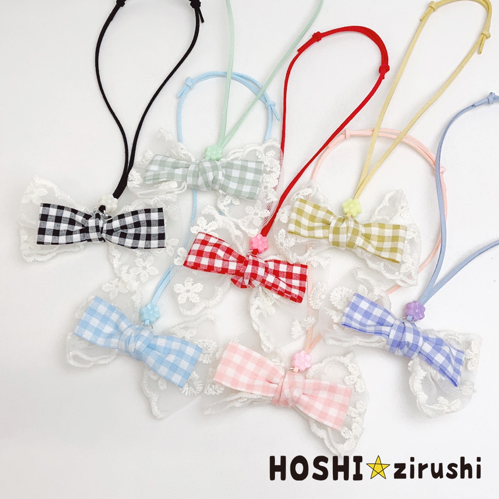 レースとギンガムリボンのペンダント【20個入り】 Pet choker Dog
