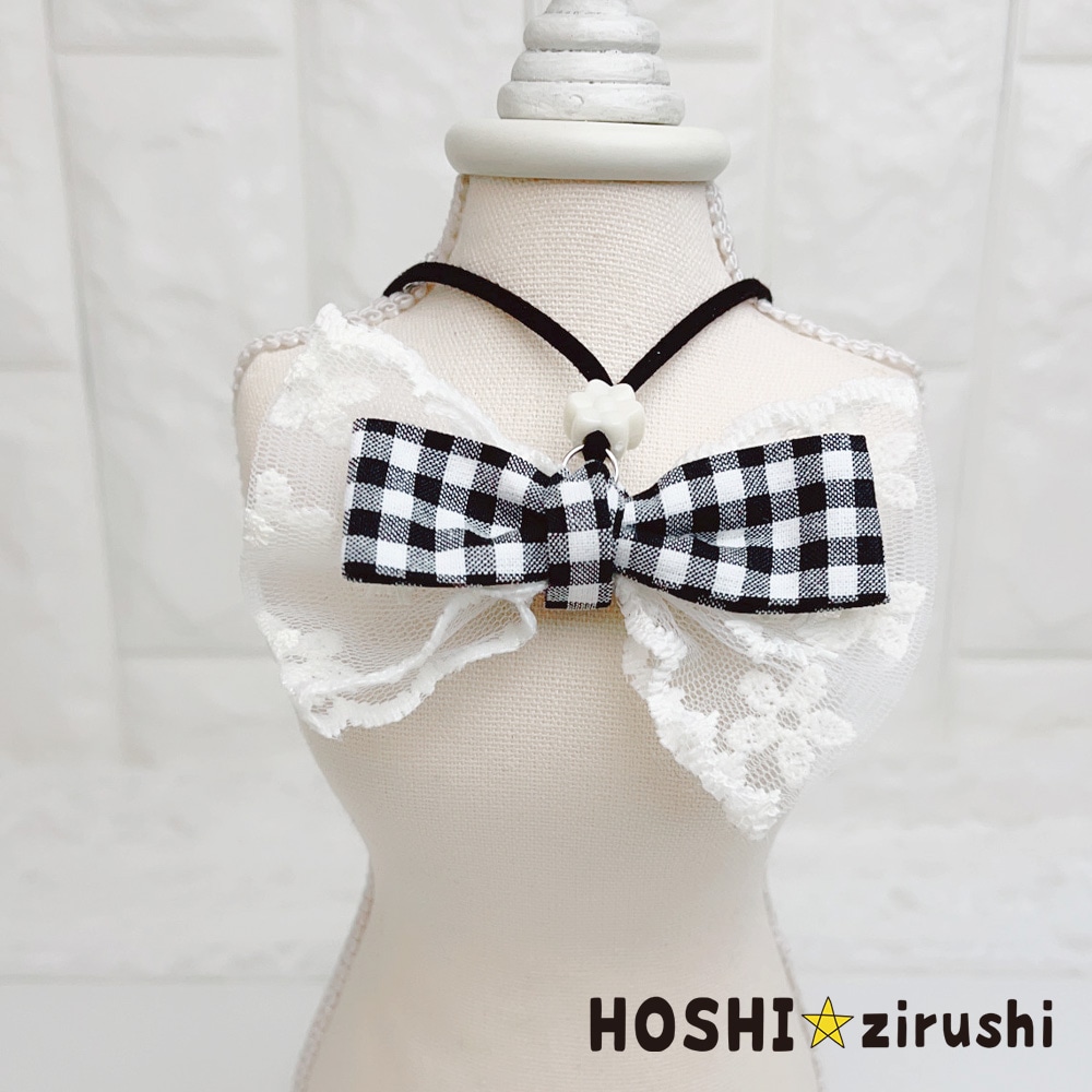 レースとギンガムリボンのペンダント【20個入り】 Pet choker Dog