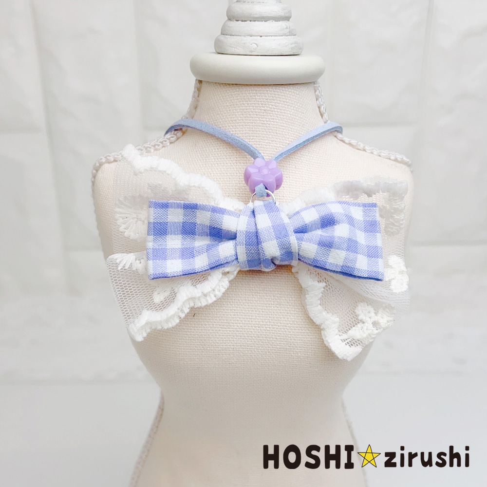 レースとギンガムリボンのペンダント【20個入り】 Pet choker Dog