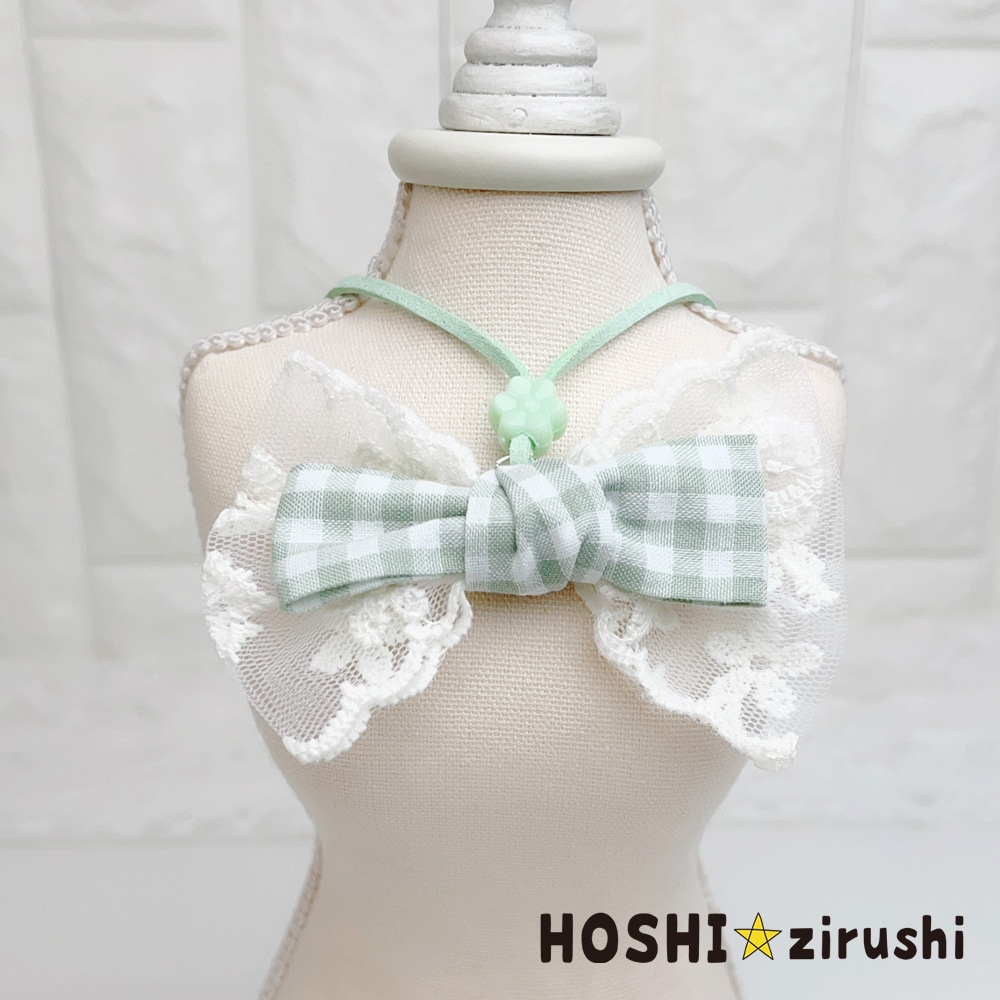 レースとギンガムリボンのペンダント【20個入り】 Pet choker Dog