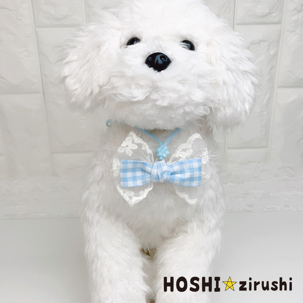 レースとギンガムリボンのペンダント【20個入り】 Pet choker Dog