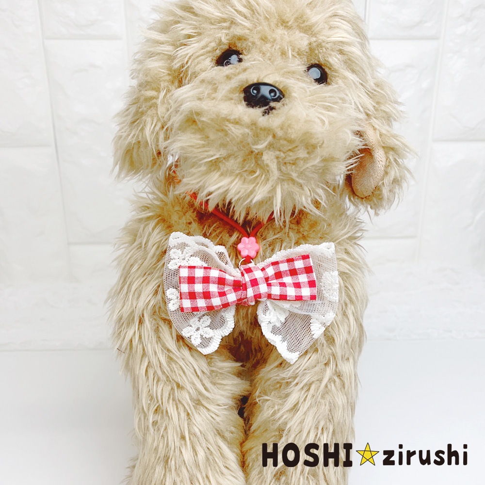レースとギンガムリボンのペンダント【20個入り】 Pet choker Dog