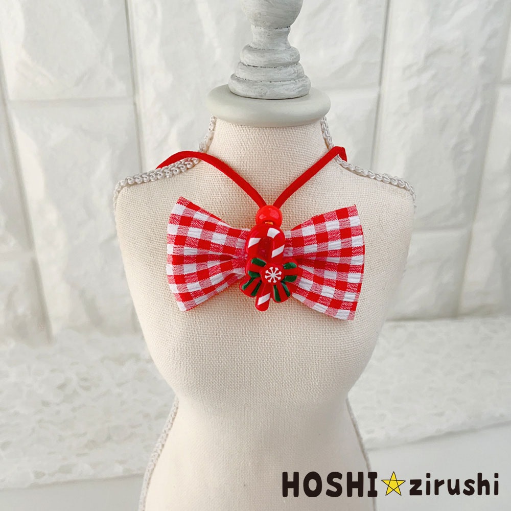 チェックリボンのクリスマスペンダント【20個入り】 Pet choker Dog
