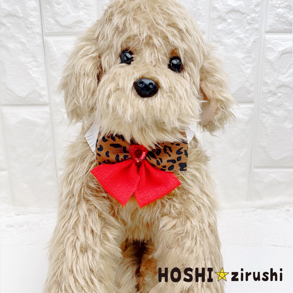 ヒョウ柄とナチュラルりぼんのコラボチョーカー【20個入り】 Pet choker Dog collar Pet ribbon Pet accessories