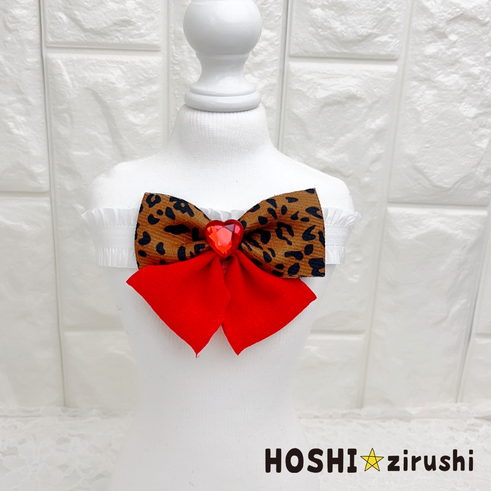 ヒョウ柄とナチュラルりぼんのコラボチョーカー【20個入り】 Pet