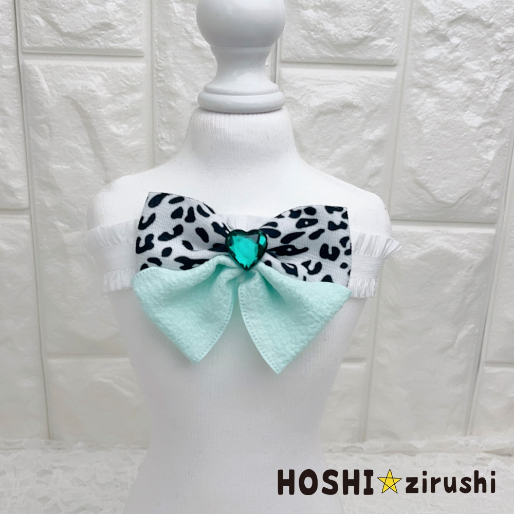 ヒョウ柄とナチュラルりぼんのコラボチョーカー【20個入り】 Pet choker Dog collar Pet ribbon Pet accessories
