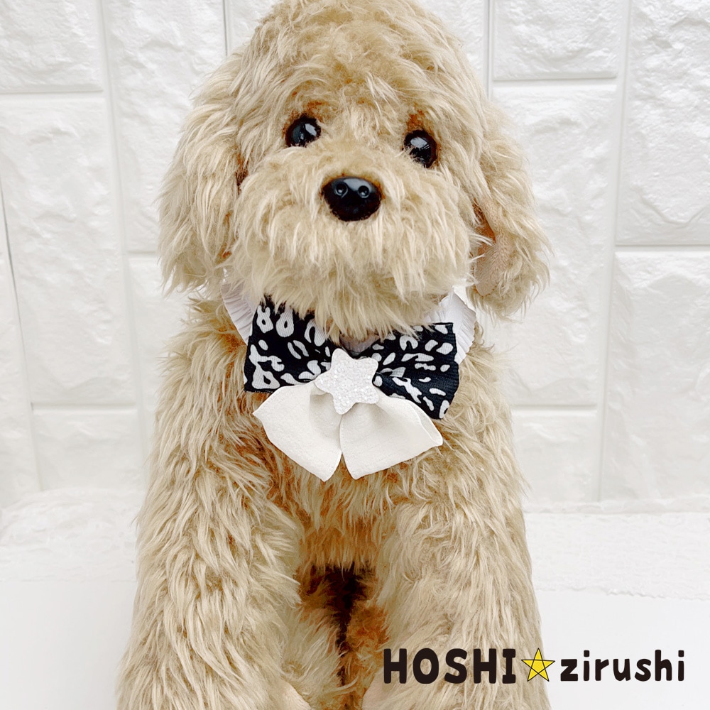 ヒョウ柄とナチュラルりぼんのコラボチョーカー【20個入り】 Pet choker Dog collar Pet ribbon Pet accessories