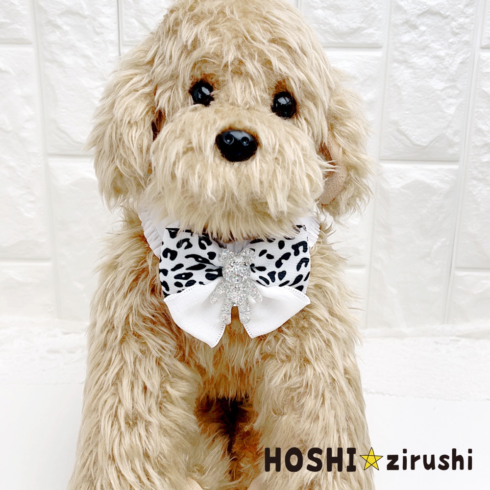 ヒョウ柄とナチュラルりぼんのコラボチョーカー【20個入り】 Pet choker Dog collar Pet ribbon Pet accessories