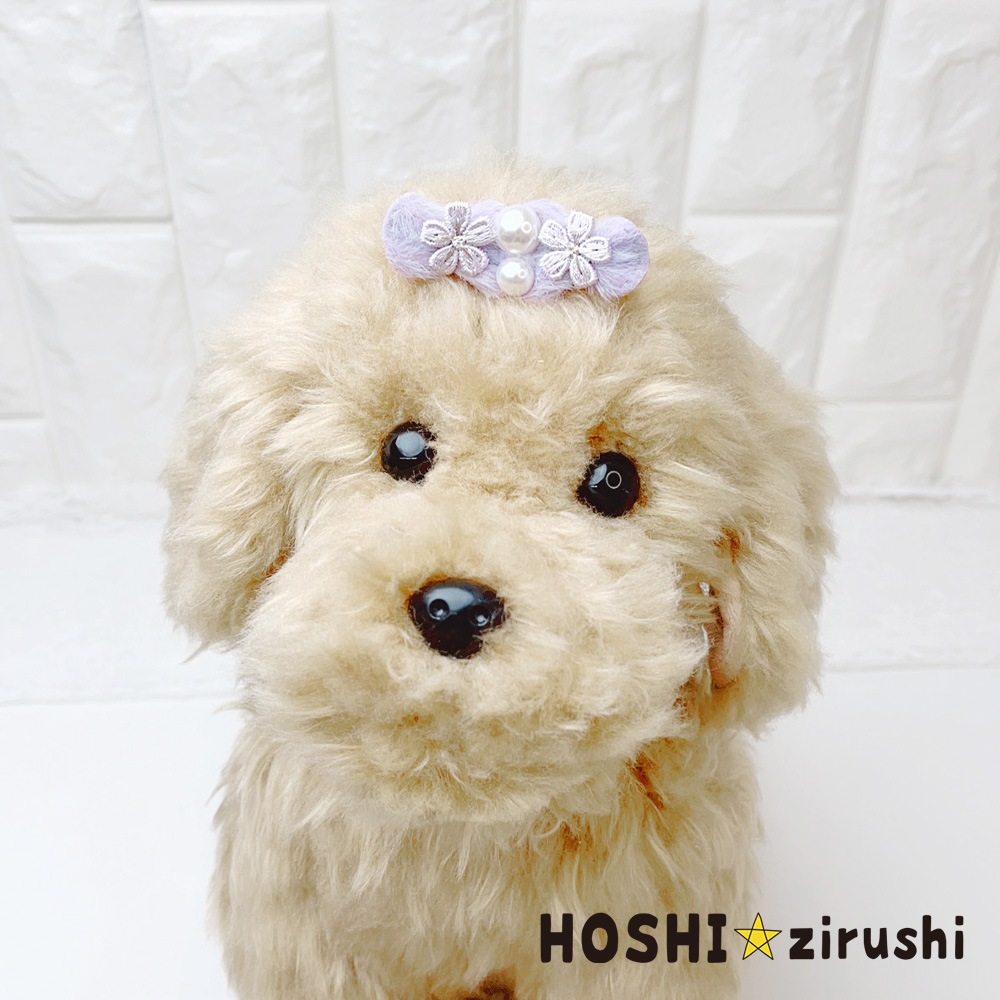 パールとお花のふわふわバレッタ【10個入り】★JDバレッタ使用★ラップ紙がいらない 短い毛でもオッケー!Pet choker Dog collar Pet ribbon Pet accessories