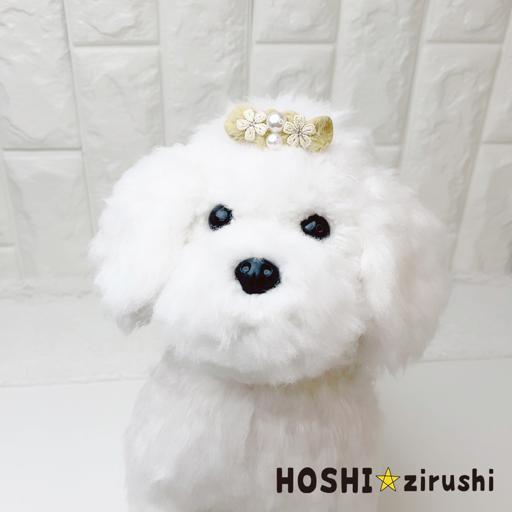 パールとお花のふわふわバレッタ【10個入り】★JDバレッタ使用★ラップ紙がいらない 短い毛でもオッケー!Pet choker Dog collar Pet ribbon Pet accessories