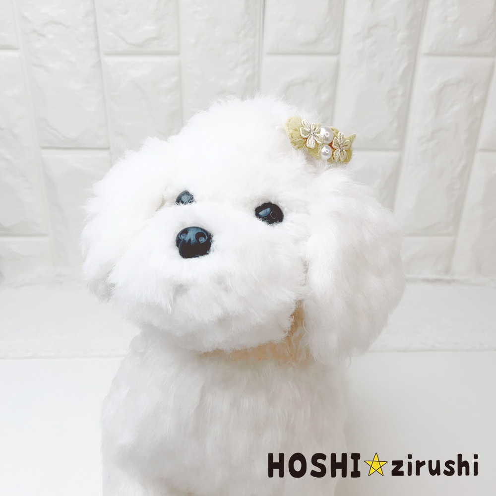 パールとお花のふわふわバレッタ【10個入り】★JDバレッタ使用★ラップ紙がいらない 短い毛でもオッケー!Pet choker Dog collar Pet ribbon Pet accessories
