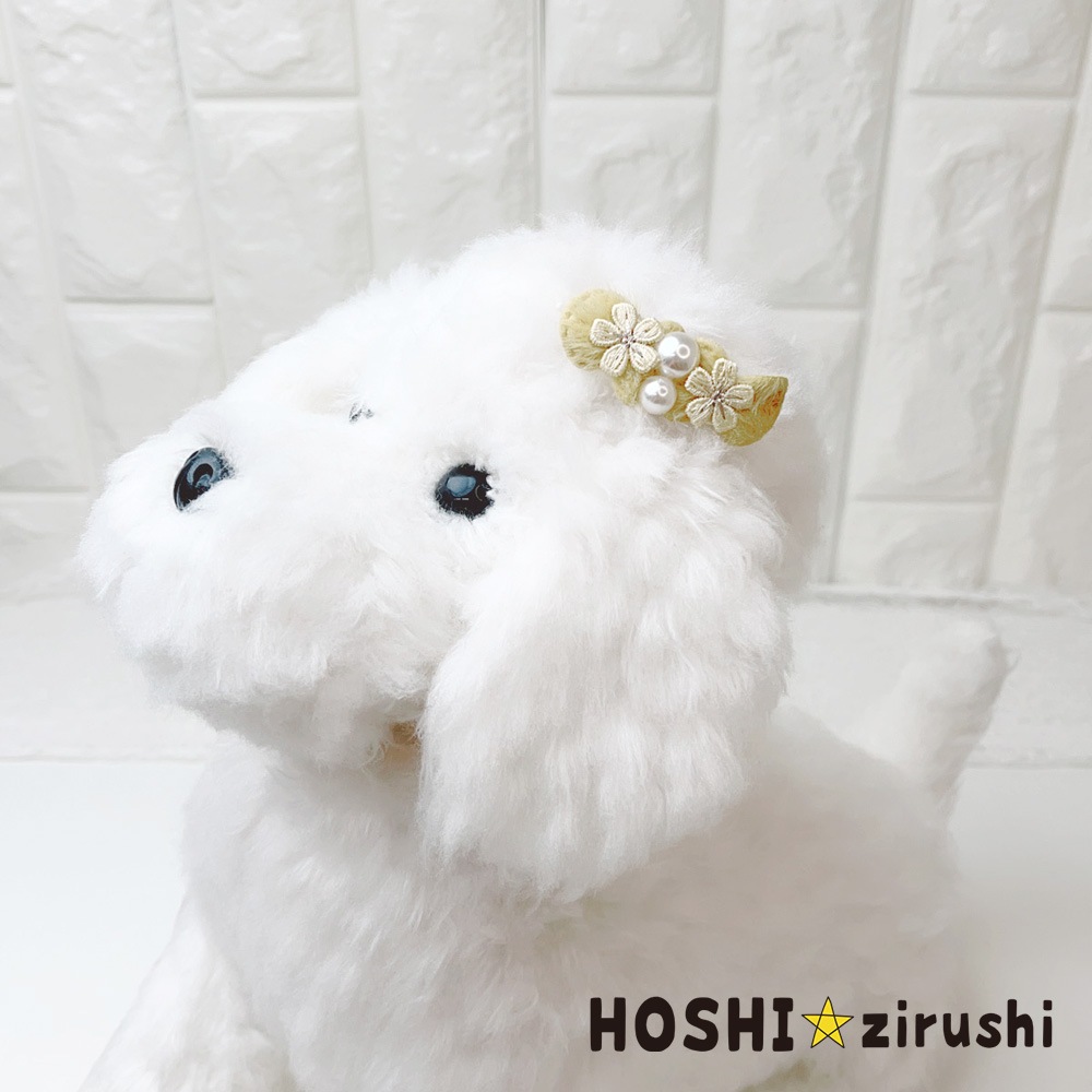 パールとお花のふわふわバレッタ【10個入り】★JDバレッタ使用★ラップ紙がいらない 短い毛でもオッケー!Pet choker Dog collar Pet ribbon Pet accessories