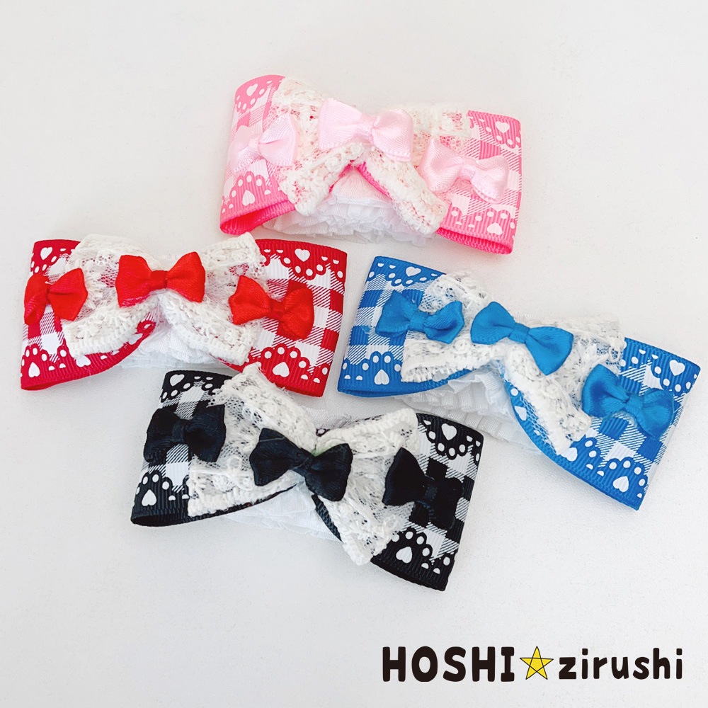 トリプルリボン付チェックチョーカー【20個入り】 Pet choker Dog collar Pet ribbon Pet accessories