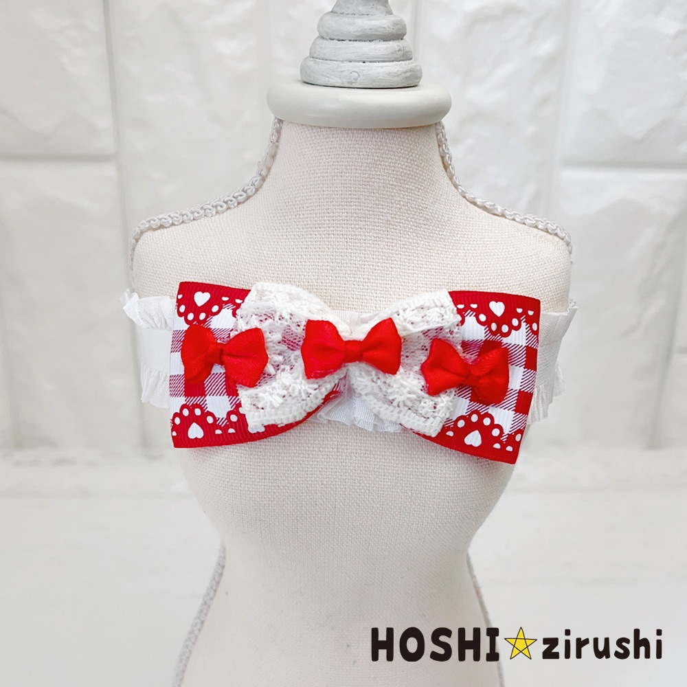 トリプルリボン付チェックチョーカー【20個入り】 Pet choker Dog collar Pet ribbon Pet accessories
