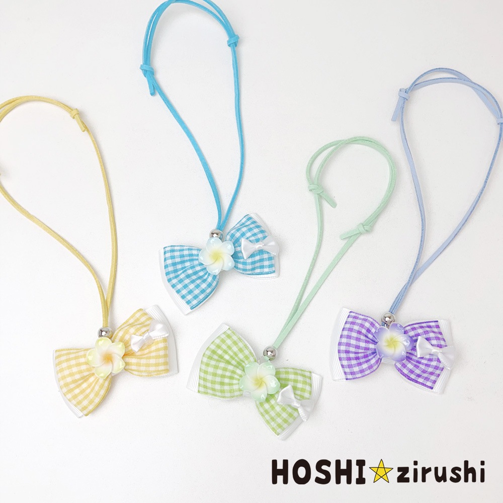 ギンガムチェックリボンのハイビスカスペンダント【20個入り】 Pet choker Dog collar Pet ribbon Pet accessories pendant