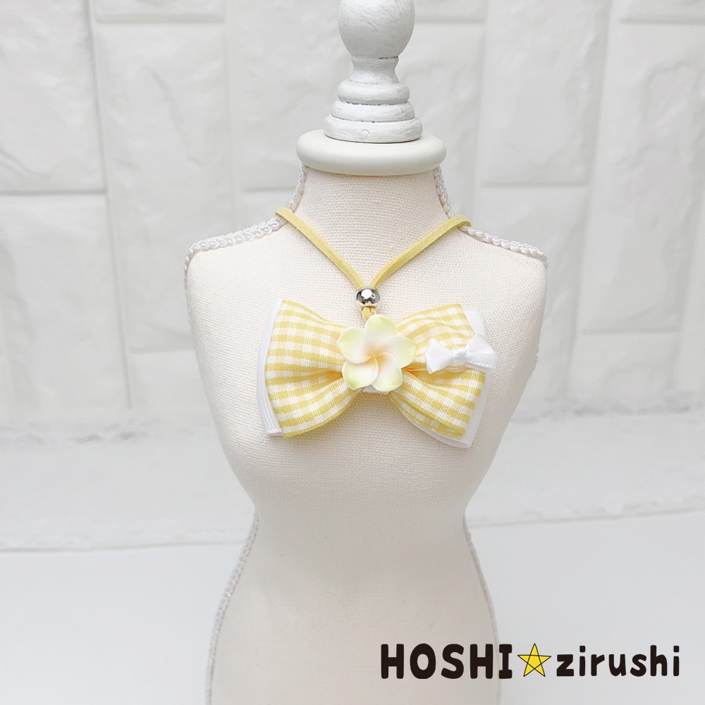 ギンガムチェックリボンのハイビスカスペンダント【20個入り】 Pet choker Dog collar Pet ribbon Pet accessories pendant