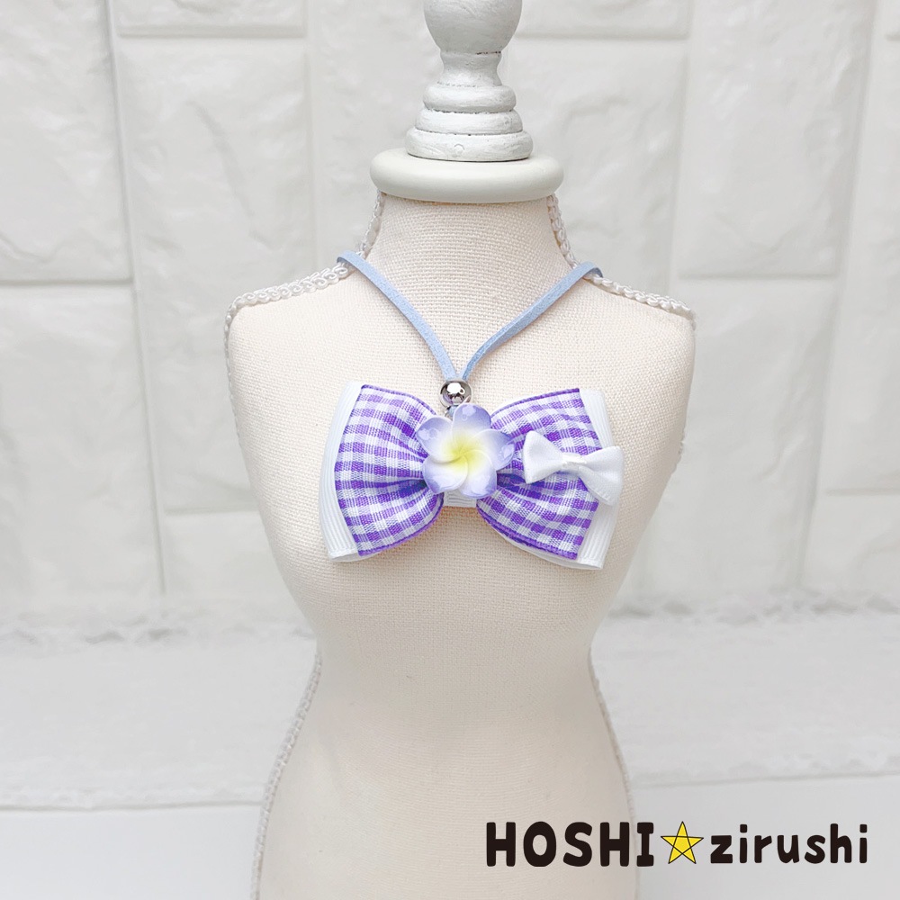 ギンガムチェックリボンのハイビスカスペンダント【20個入り】 Pet choker Dog collar Pet ribbon Pet accessories pendant