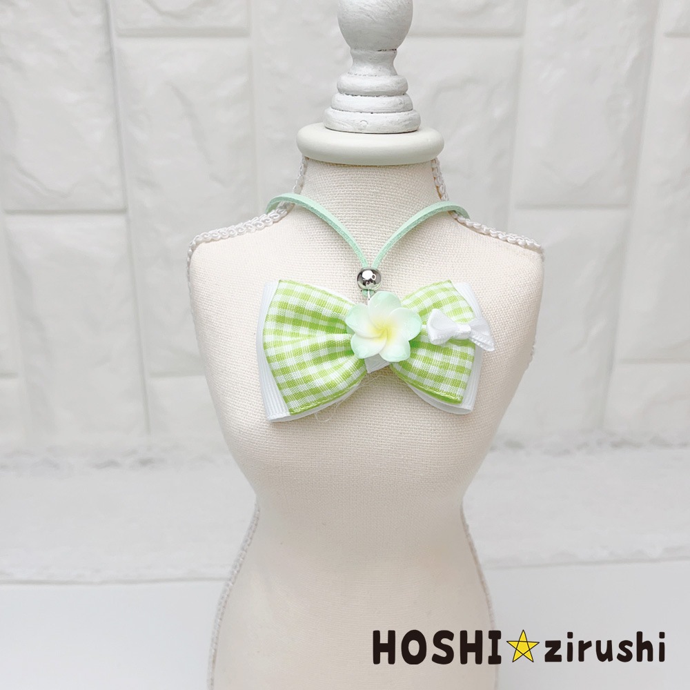 ギンガムチェックリボンのハイビスカスペンダント【20個入り】 Pet choker Dog collar Pet ribbon Pet accessories pendant
