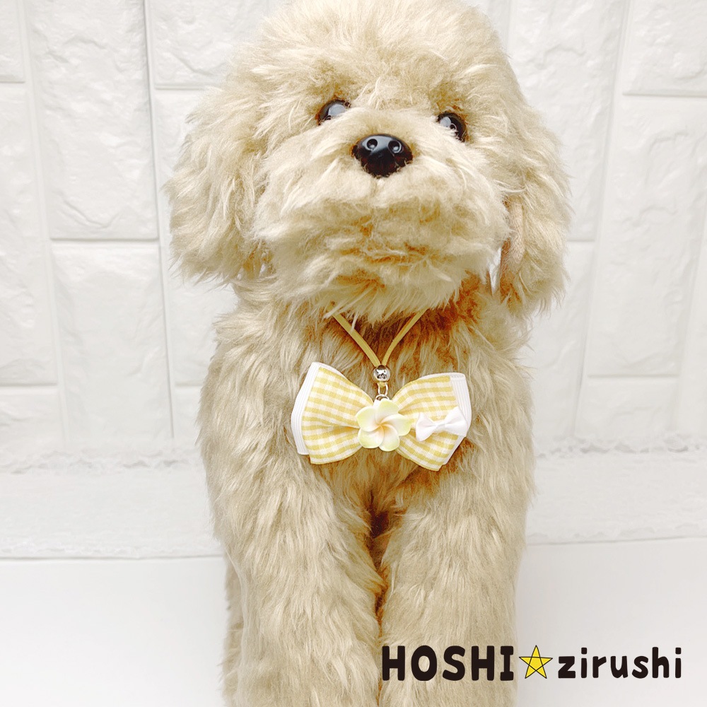 ギンガムチェックリボンのハイビスカスペンダント【20個入り】 Pet choker Dog collar Pet ribbon Pet accessories pendant