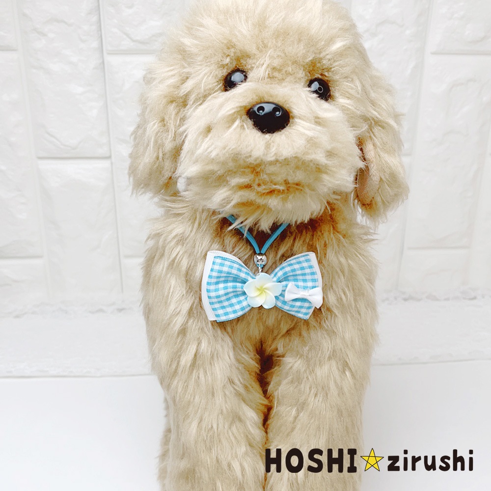 ギンガムチェックリボンのハイビスカスペンダント【20個入り】 Pet choker Dog collar Pet ribbon Pet accessories pendant