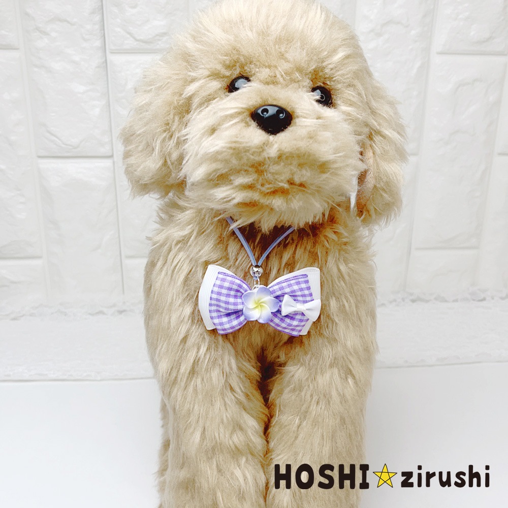 ギンガムチェックリボンのハイビスカスペンダント【20個入り】 Pet choker Dog collar Pet ribbon Pet accessories pendant
