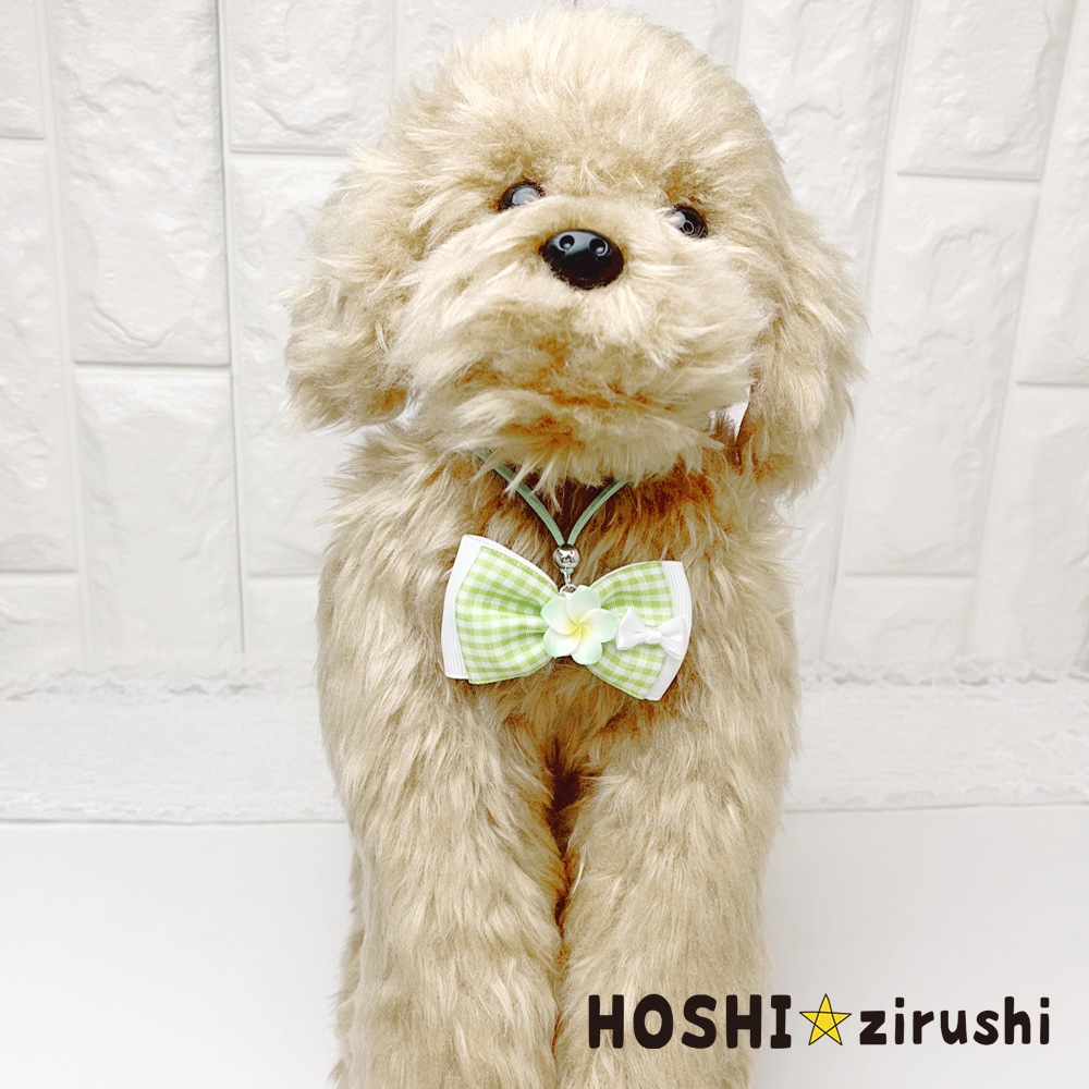 ギンガムチェックリボンのハイビスカスペンダント【20個入り】 Pet choker Dog collar Pet ribbon Pet accessories pendant
