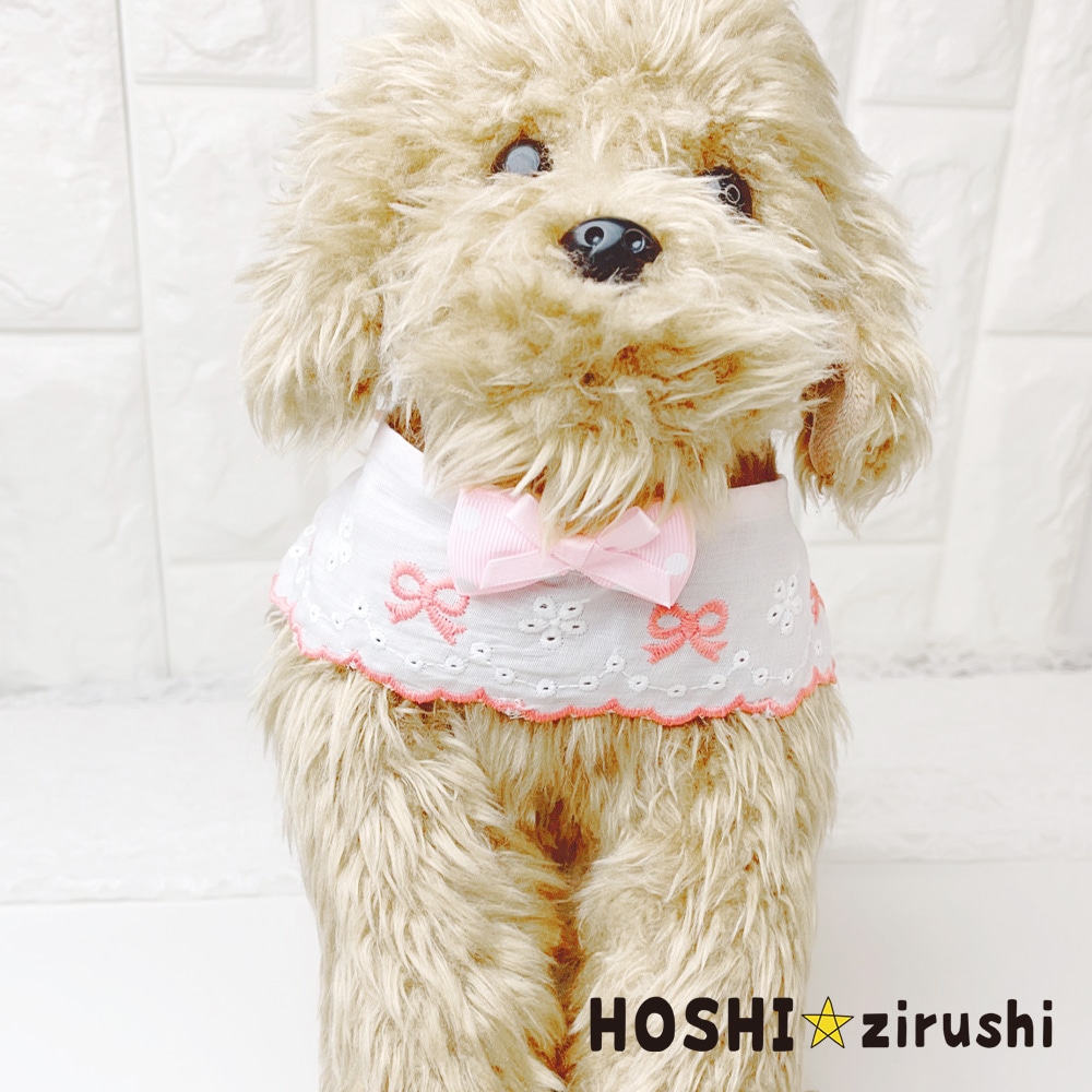 リボンの刺繍の韓国風チョーカー【10枚入】 Pet choker Dog collar