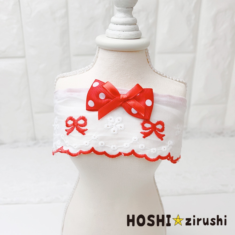 リボンの刺繍の韓国風チョーカー【10枚入】 Pet choker Dog collar