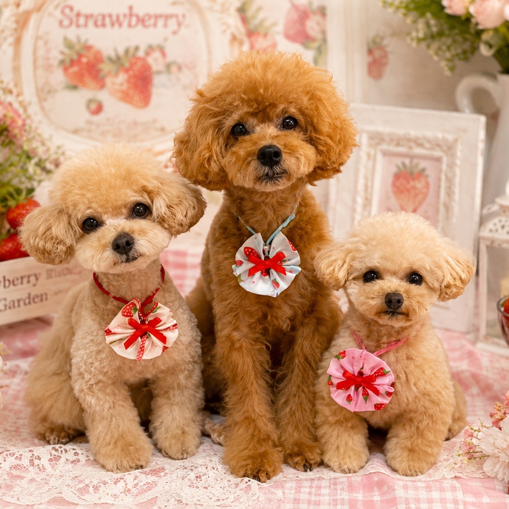 イチゴ柄リボンペンダント【20個入り】 Pet choker Dog collar Pet ribbon Pet accessories pendant