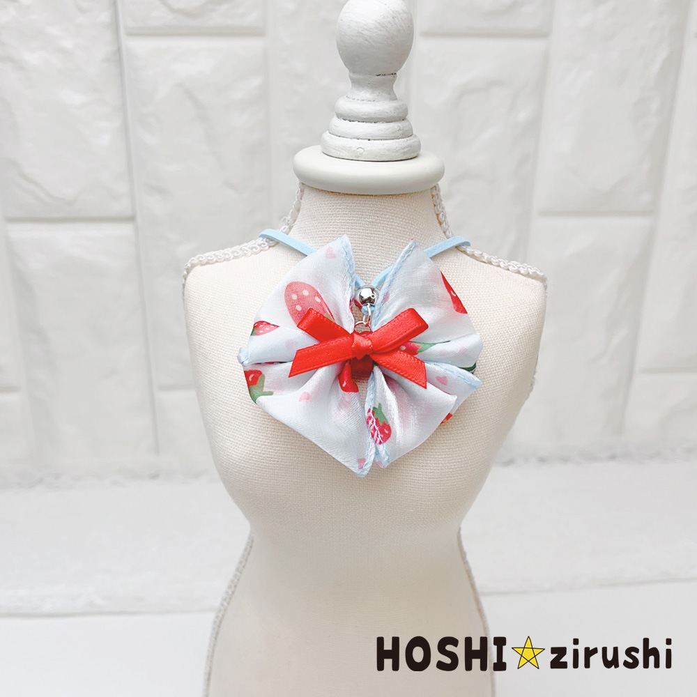 イチゴ柄リボンペンダント【20個入り】 Pet choker Dog collar Pet ribbon Pet accessories pendant