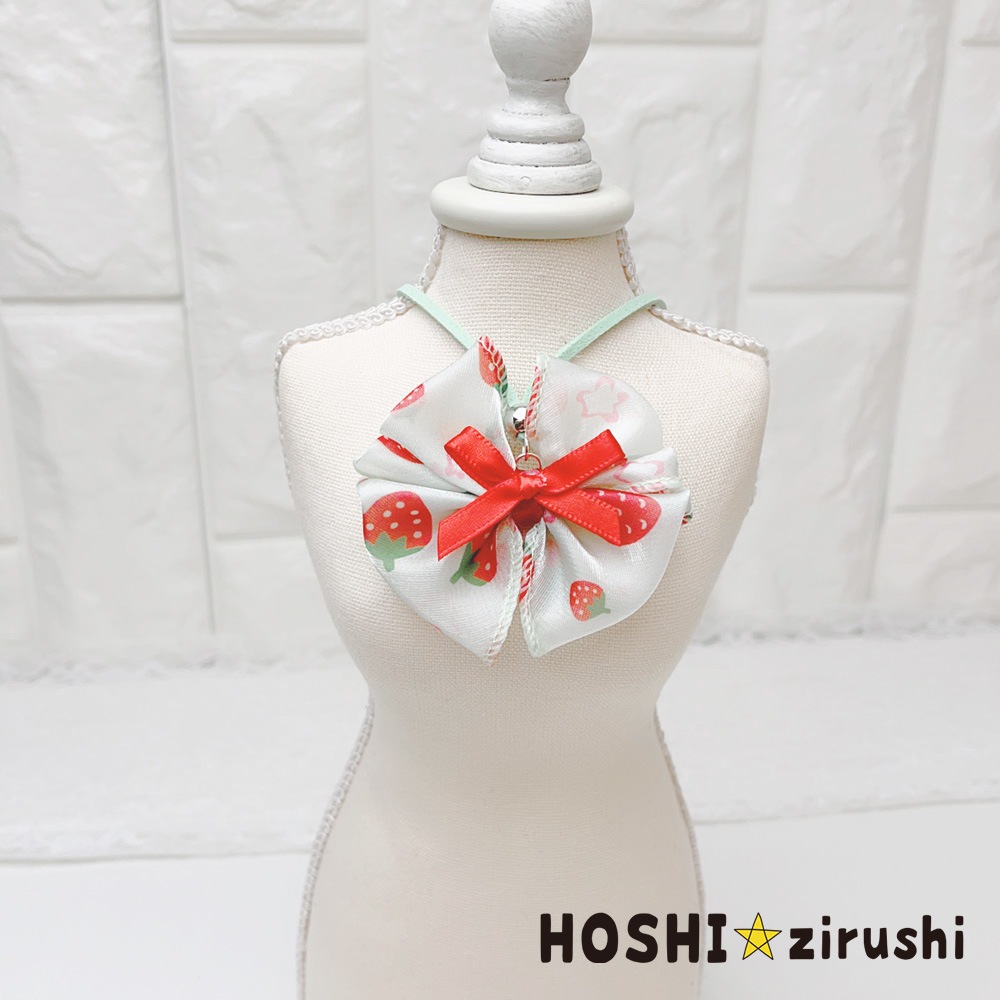 イチゴ柄リボンペンダント【20個入り】 Pet choker Dog collar Pet ribbon Pet accessories pendant