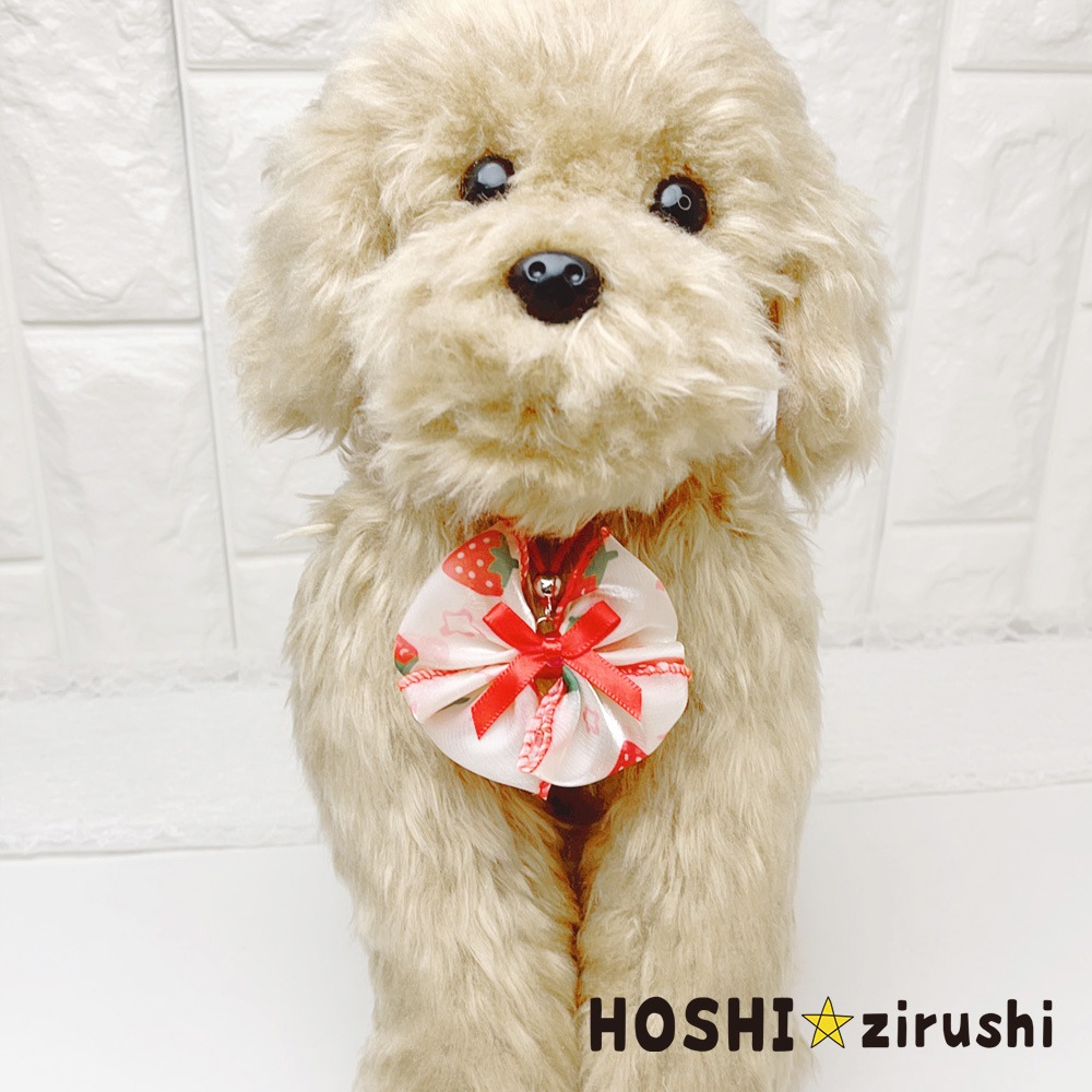 イチゴ柄リボンペンダント【20個入り】 Pet choker Dog collar Pet ribbon Pet accessories pendant