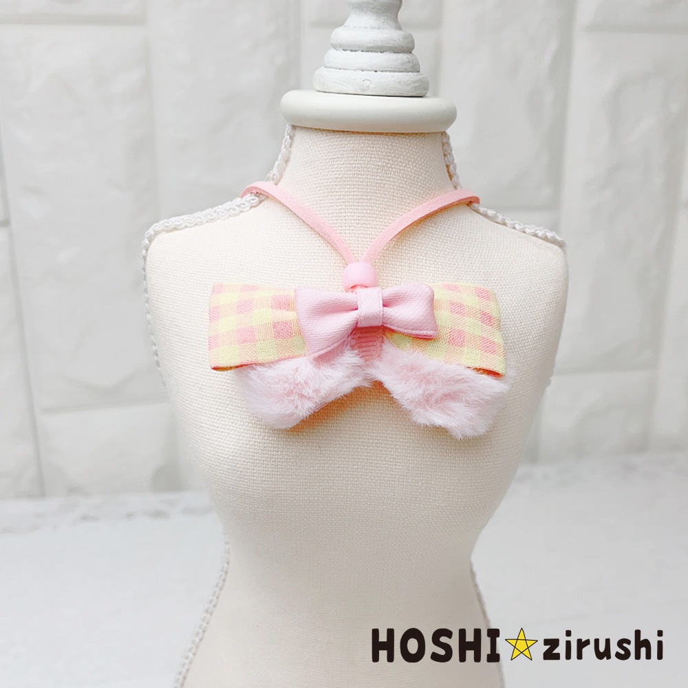 チェックリボンとふわふわリボンのペンダント【20個入り】 Pet choker Dog collar Pet ribbon Pet accessories pendant