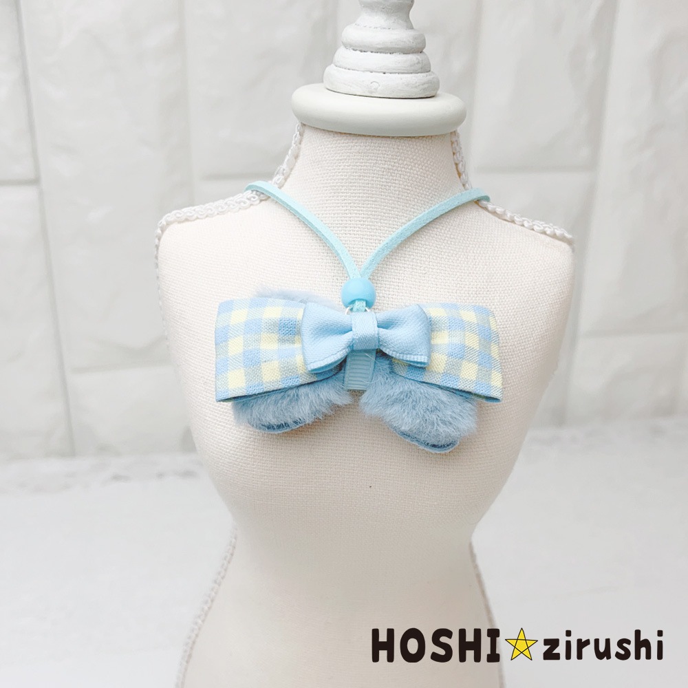 チェックリボンとふわふわリボンのペンダント【20個入り】 Pet choker Dog collar Pet ribbon Pet accessories pendant