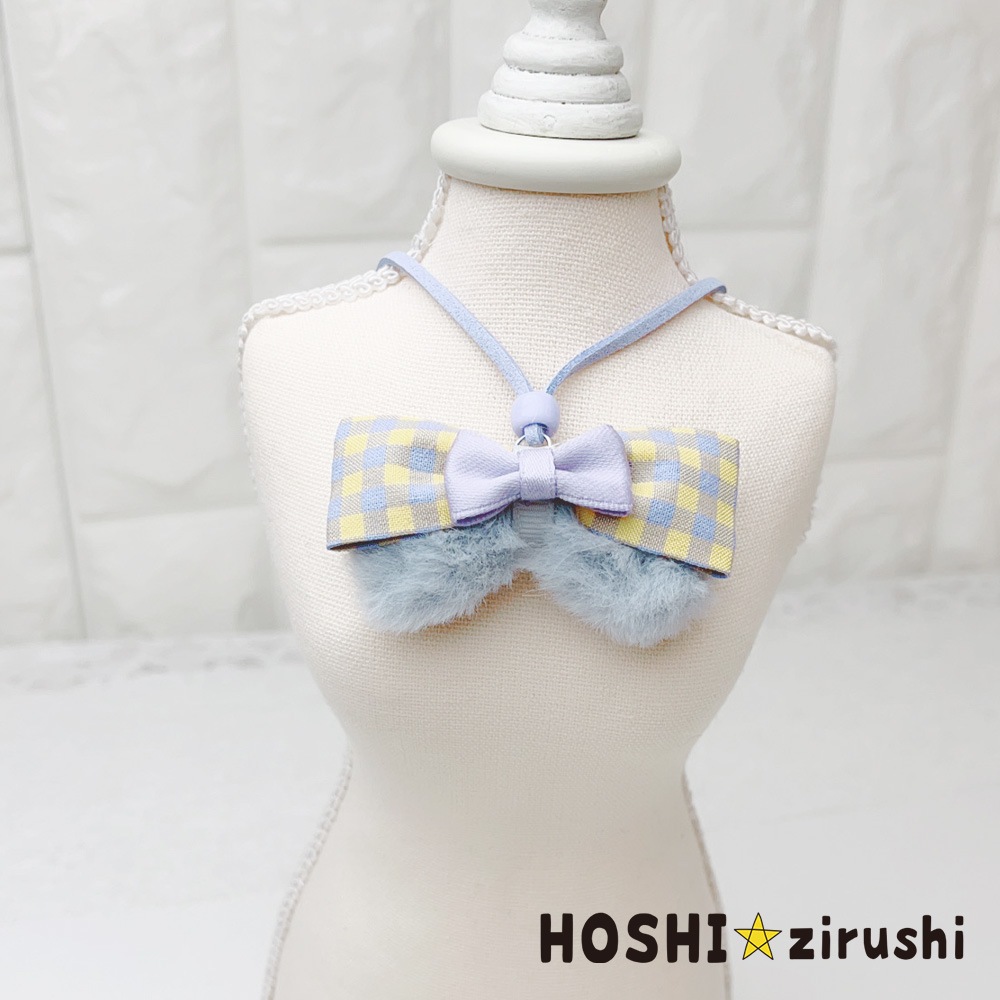 チェックリボンとふわふわリボンのペンダント【20個入り】 Pet choker Dog collar Pet ribbon Pet accessories pendant