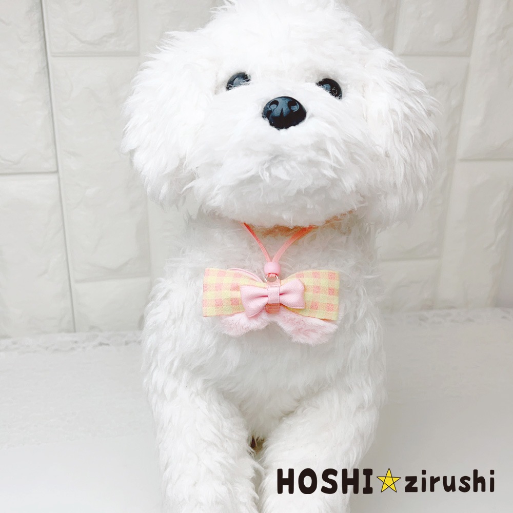 チェックリボンとふわふわリボンのペンダント【20個入り】 Pet choker Dog collar Pet ribbon Pet accessories pendant