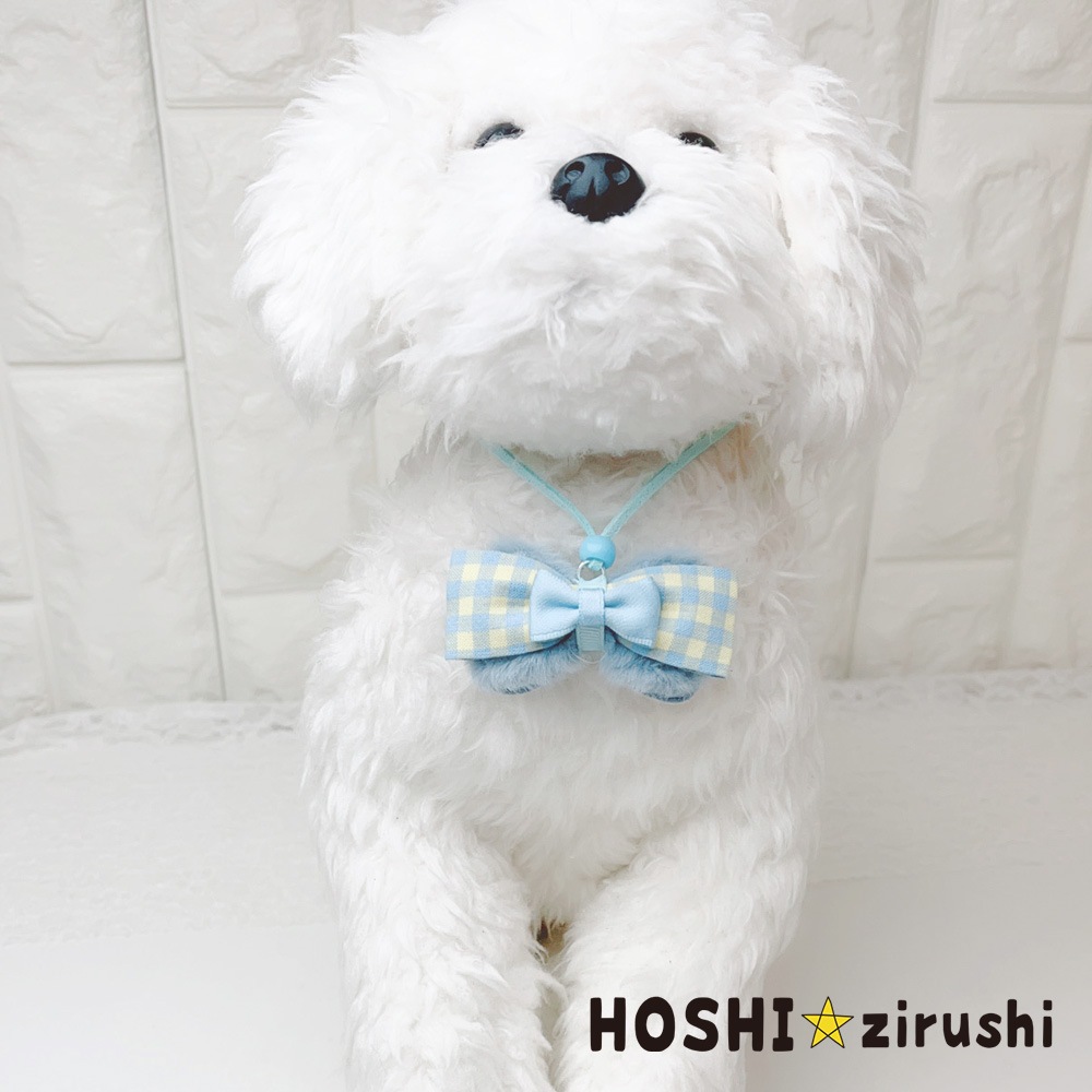 チェックリボンとふわふわリボンのペンダント【20個入り】 Pet choker Dog collar Pet ribbon Pet accessories pendant