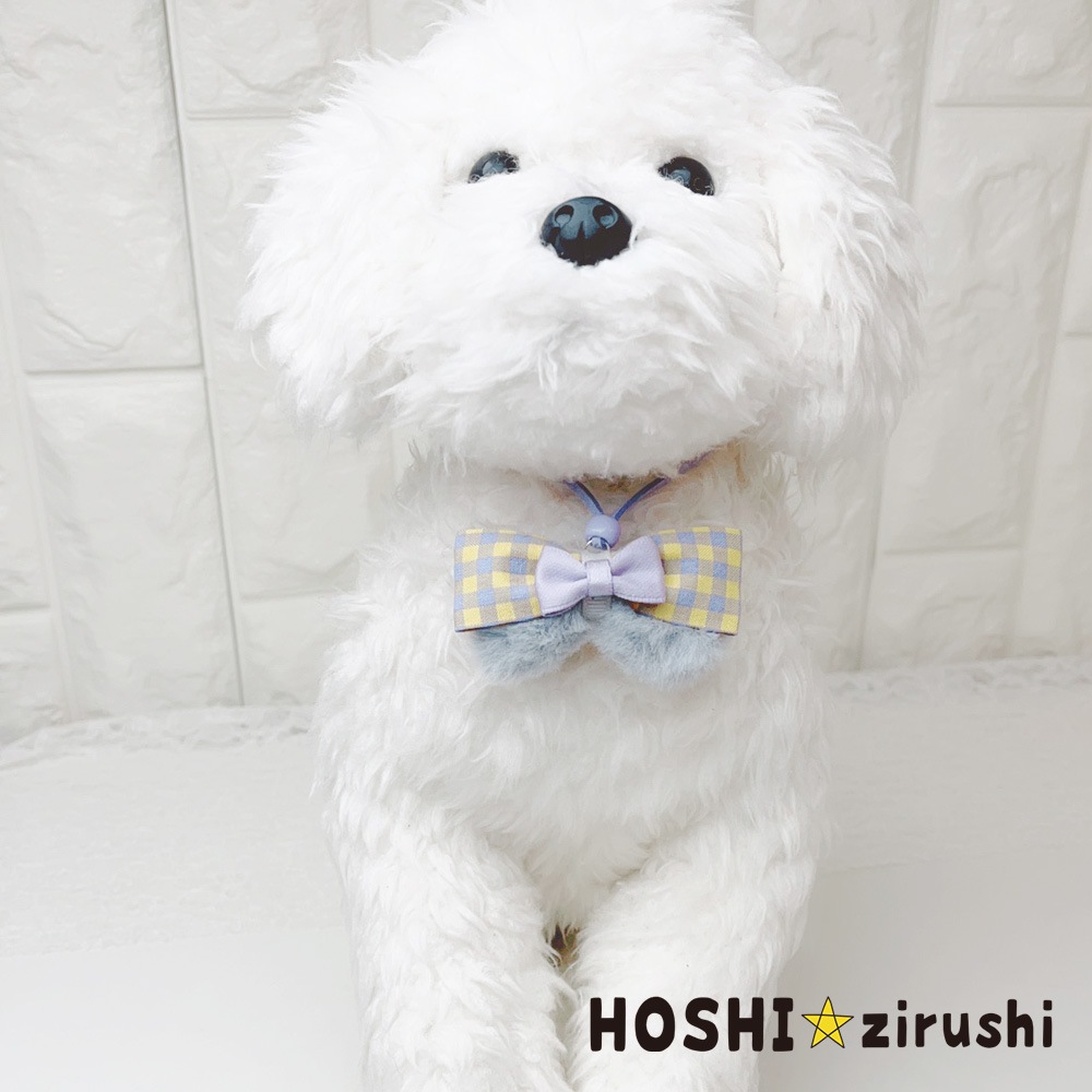 チェックリボンとふわふわリボンのペンダント【20個入り】 Pet choker Dog collar Pet ribbon Pet accessories pendant