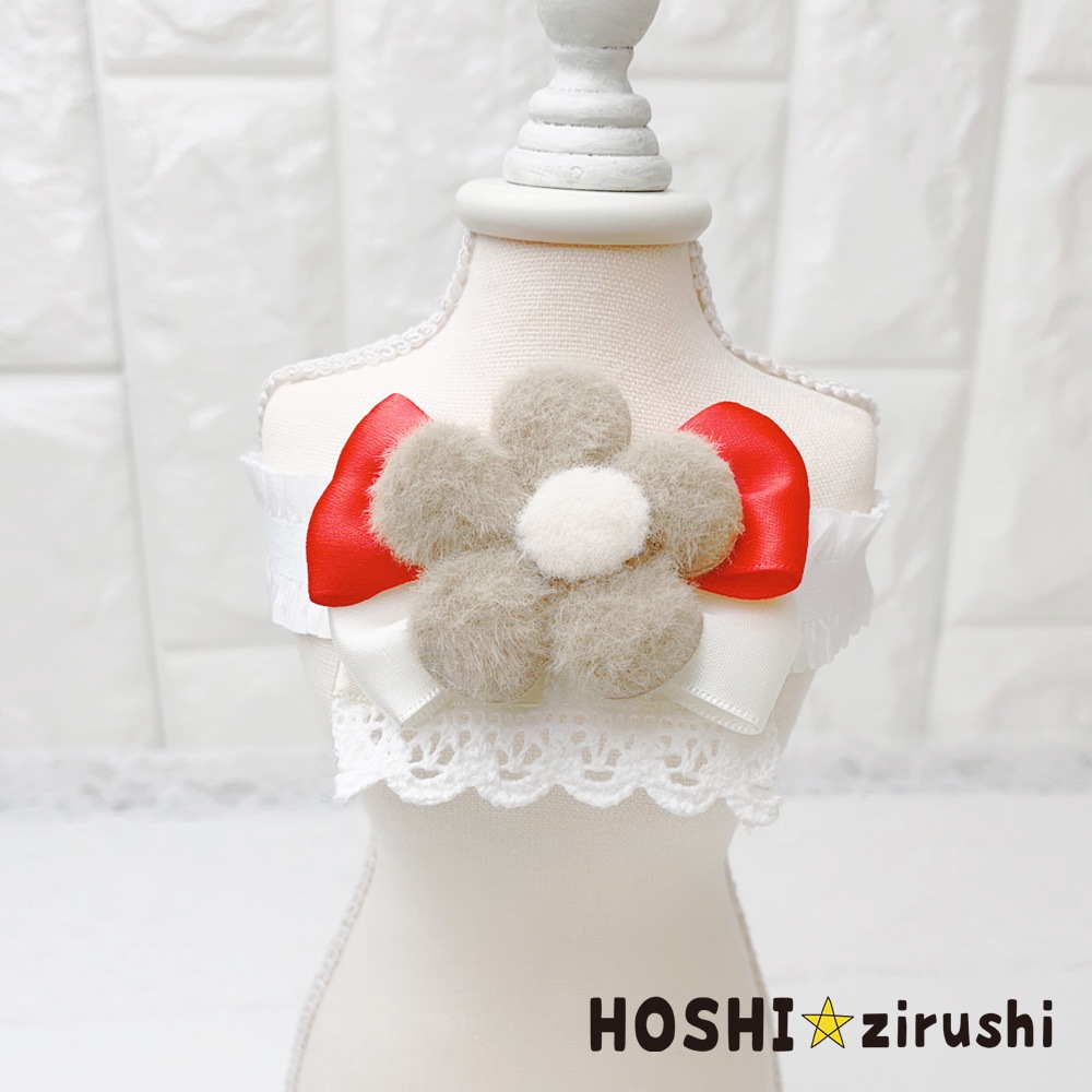 ふわふわブラウンフラワーチョーカー【20個入り】 Pet choker Dog collar Pet ribbon Pet accessories