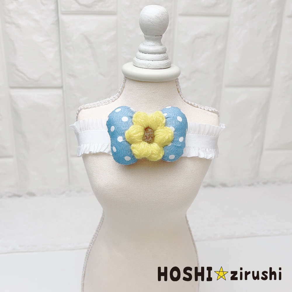 ぷっくりデニムリボンとひまわりチョーカー【20個入り】 Pet choker