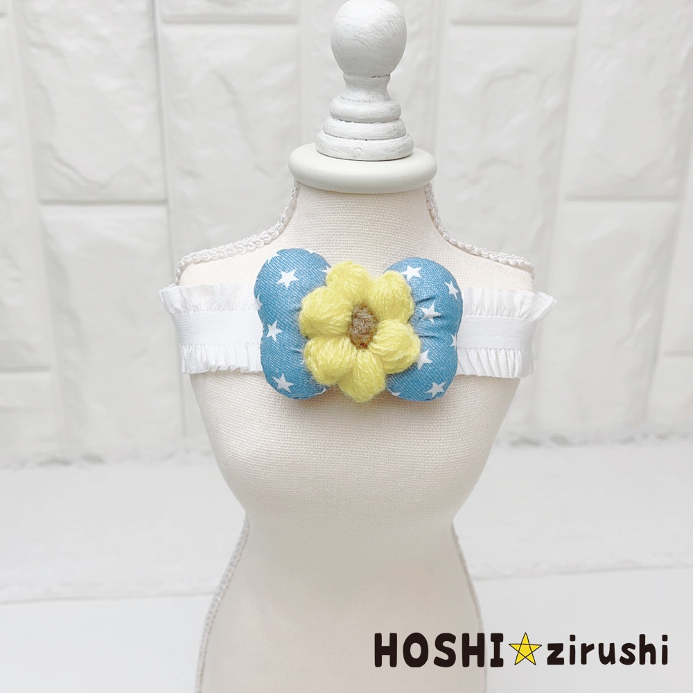 ぷっくりデニムリボンとひまわりチョーカー【20個入り】 Pet choker