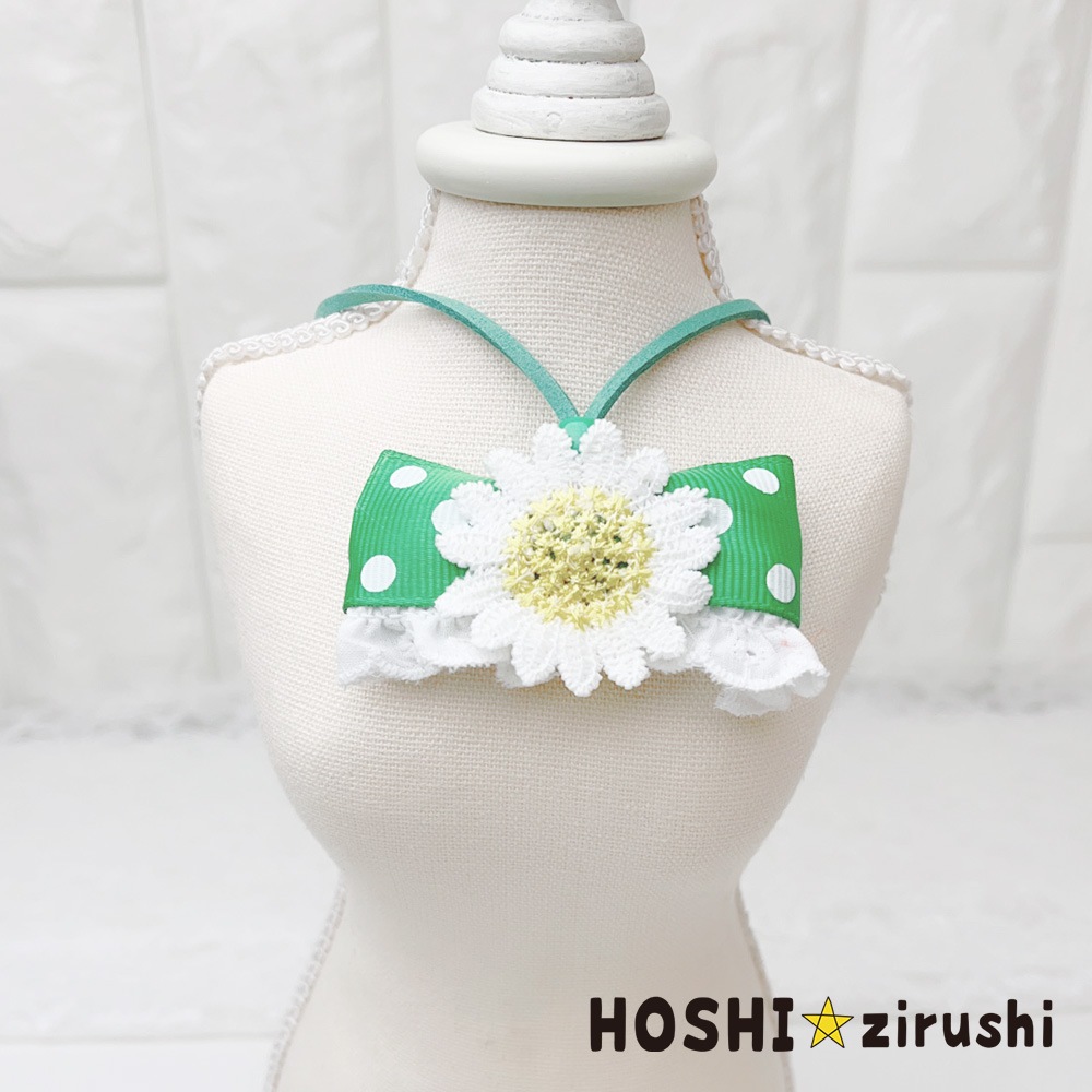 カラフルドットリボンにお花ペンダント【20個入り】