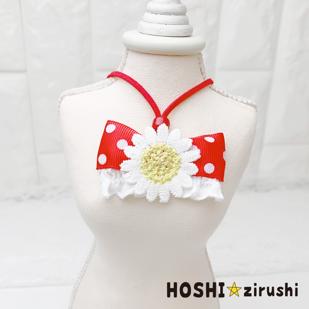 カラフルドットリボンにお花ペンダント【20個入り】