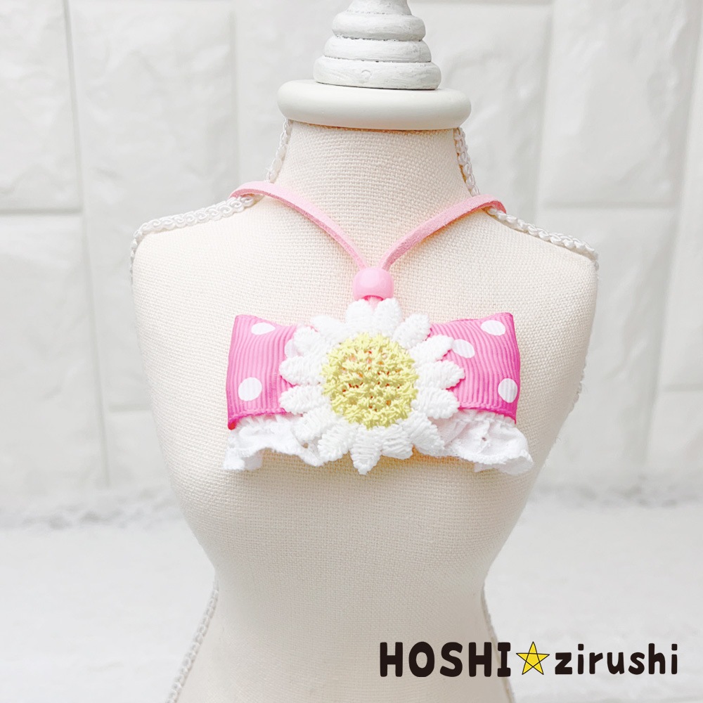 カラフルドットリボンにお花ペンダント【20個入り】