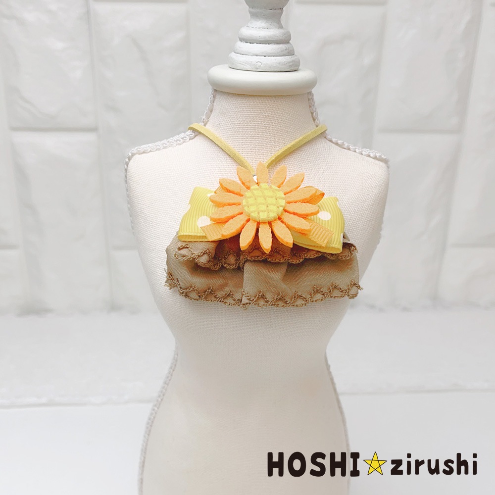 ドットリボンのひまわりペンダント【20個入り】 Pet choker Dog collar Pet ribbon Pet accessories pendant
