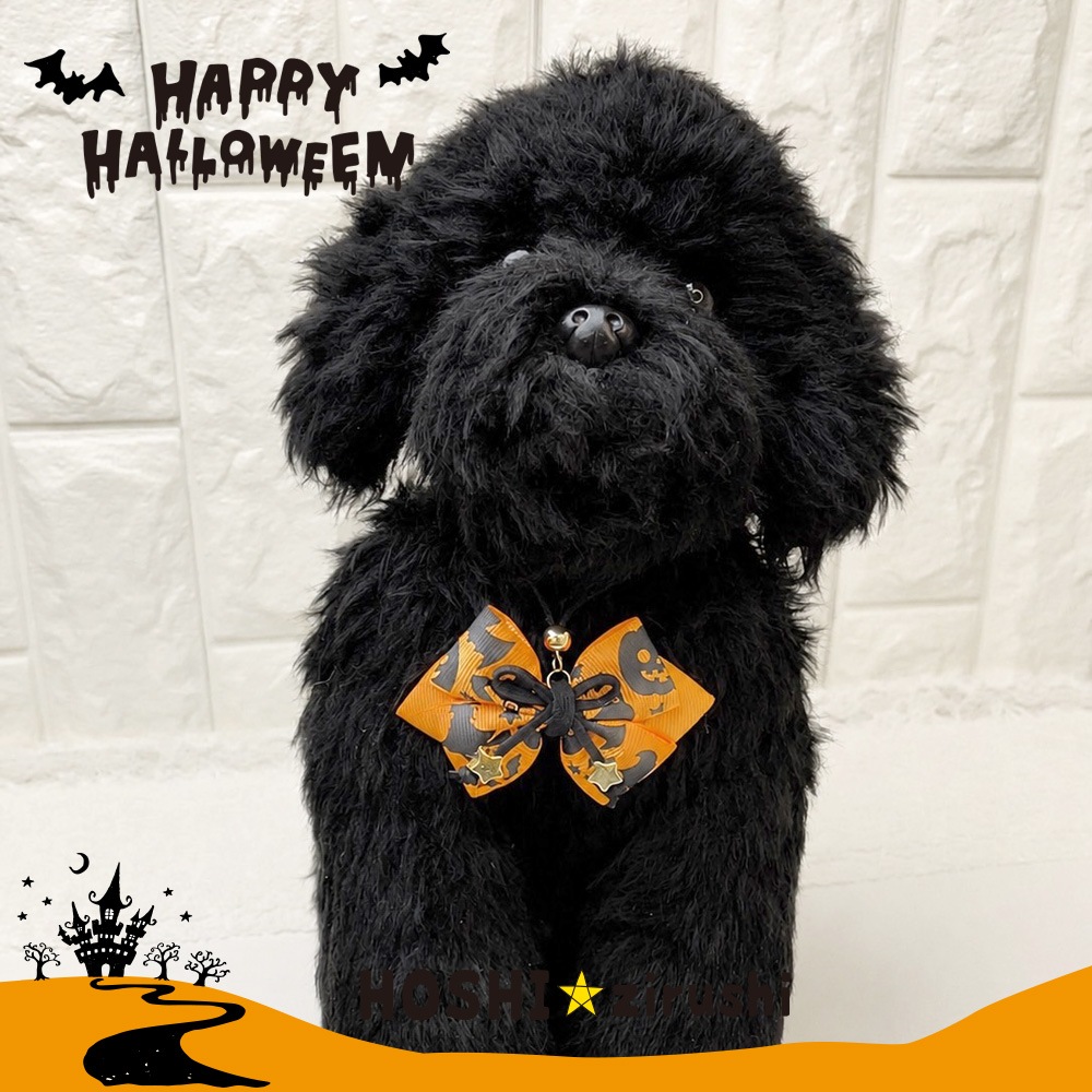 ハロウィンリボンと星のペンダント【20個入り】 Pet choker Dog collar Pet ribbon Pet accessories
